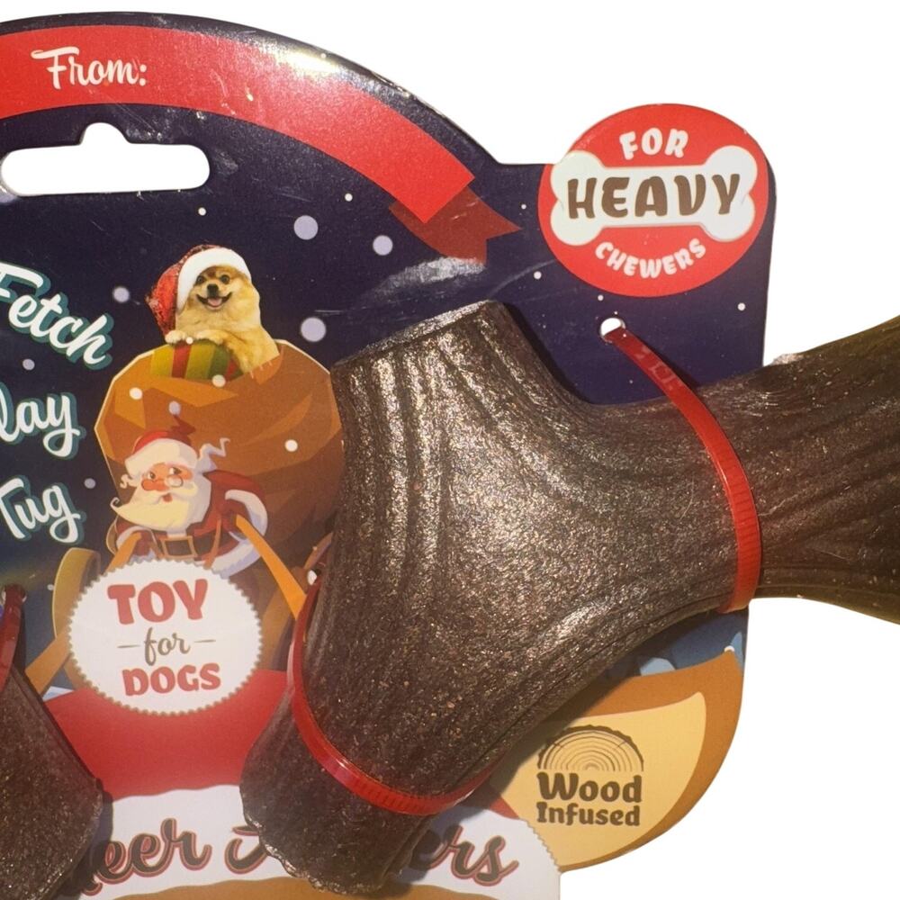 DOG CHEW TOY REINDEER ANTLERS 2PC SET WOOD INFUSED MINT SCENT HEAVY CHEWERS